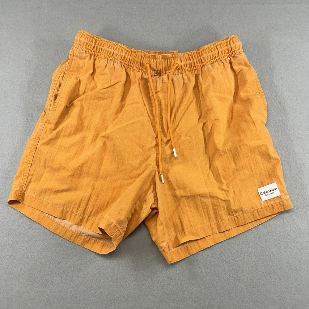VTG Calvin Klein Men's Swim Trunks Size Medium Orange Mesh Lined Drawstring